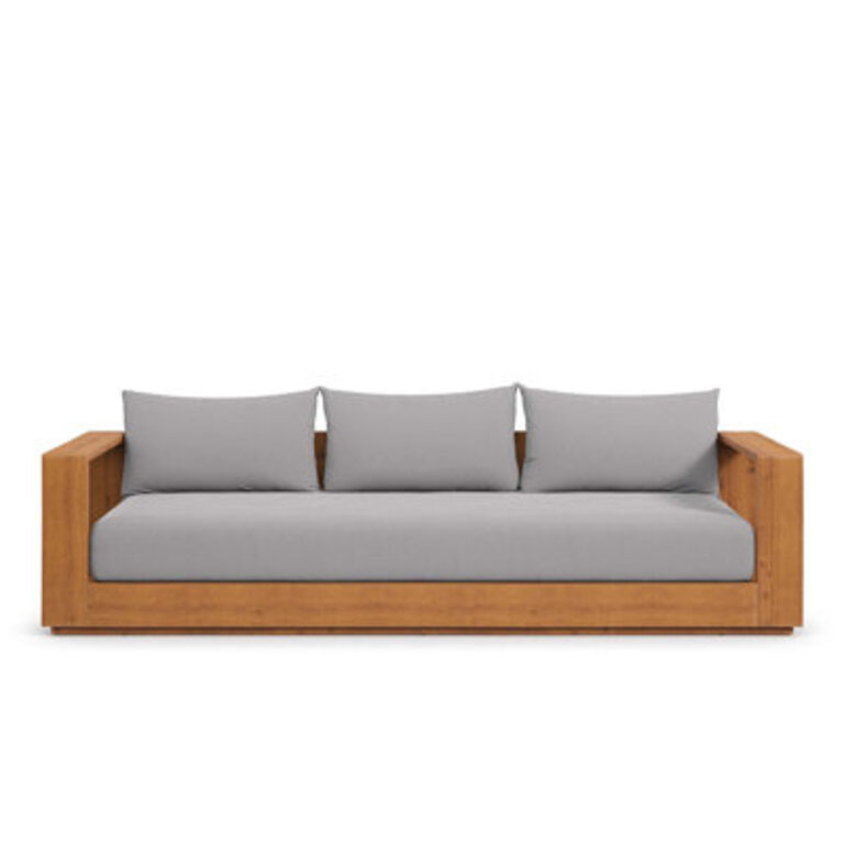 Tahoe Outdoor Patio Acacia Wood Sofa In Natural Light Gray