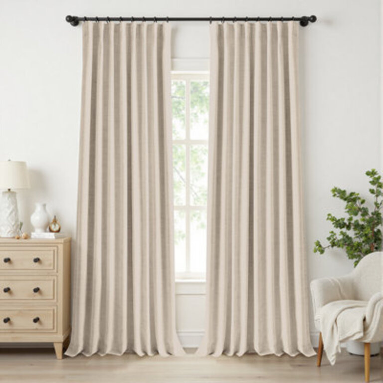 Birglinde Faux Linen Thermal 100 Blackout Curtains with Rod PocketRing Clips