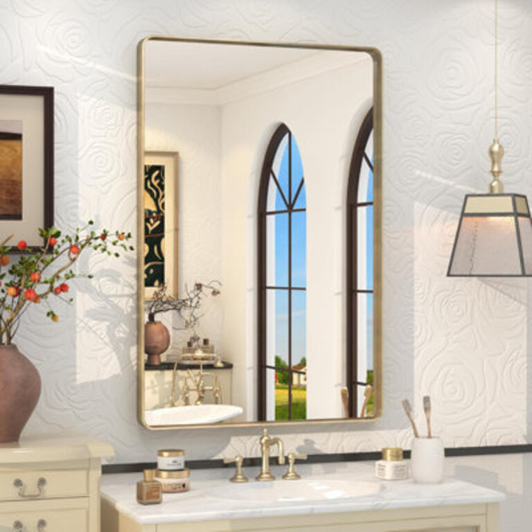 Molly Tempered Glass and Metal Framed French Cleat Mounted Wall Bathroom  Vanity Mirror