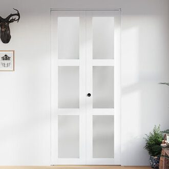 78 Frosted Glass Bi-fold Door with Installation Hardware Kit for 80 Door Opening Height