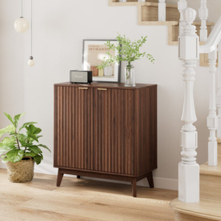 Seyla 315 Sideboard with Solid Wood Legs  2 Adjustable Shelves Double Curved Fluted Door