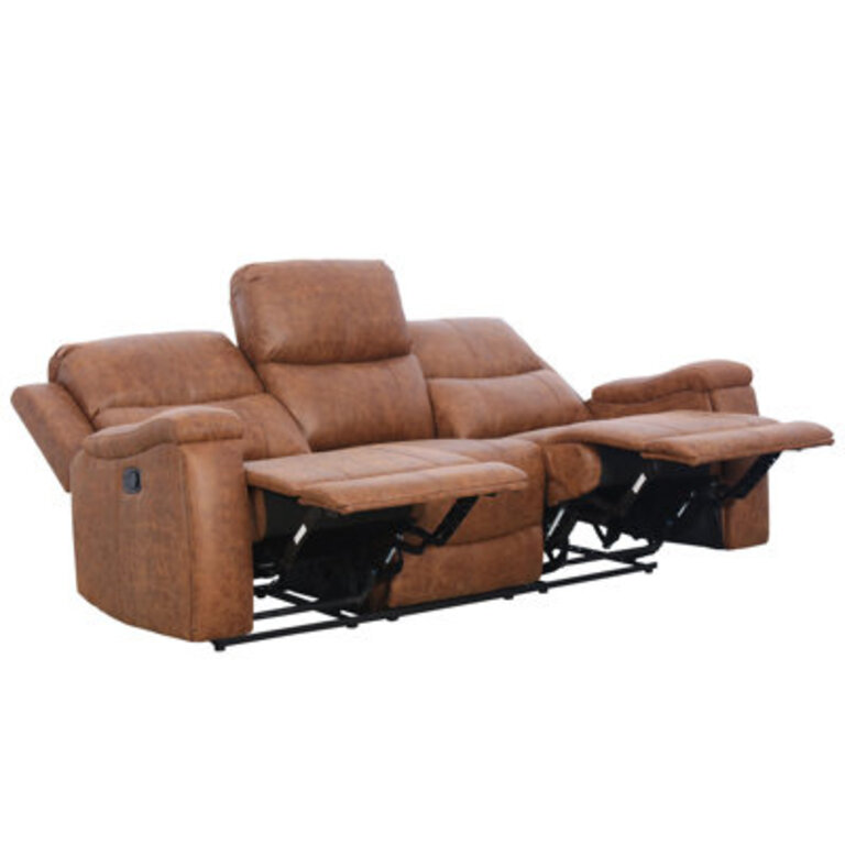 Ilkeston 816 Wide Vegan Leather Manual Reclining Sofa 3-Seater Recliner Couch with Cup Holders