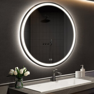 Naliyah Framelesss Round LED Bathroom Mirror with Lights Makeup Mirror with Front and Backlit Anti-Fog 3 Colors and Dimmable Light