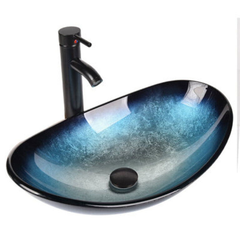 Wade Logan Beyo 21 Tempered Glass Oval Bathroom Sink with Faucet