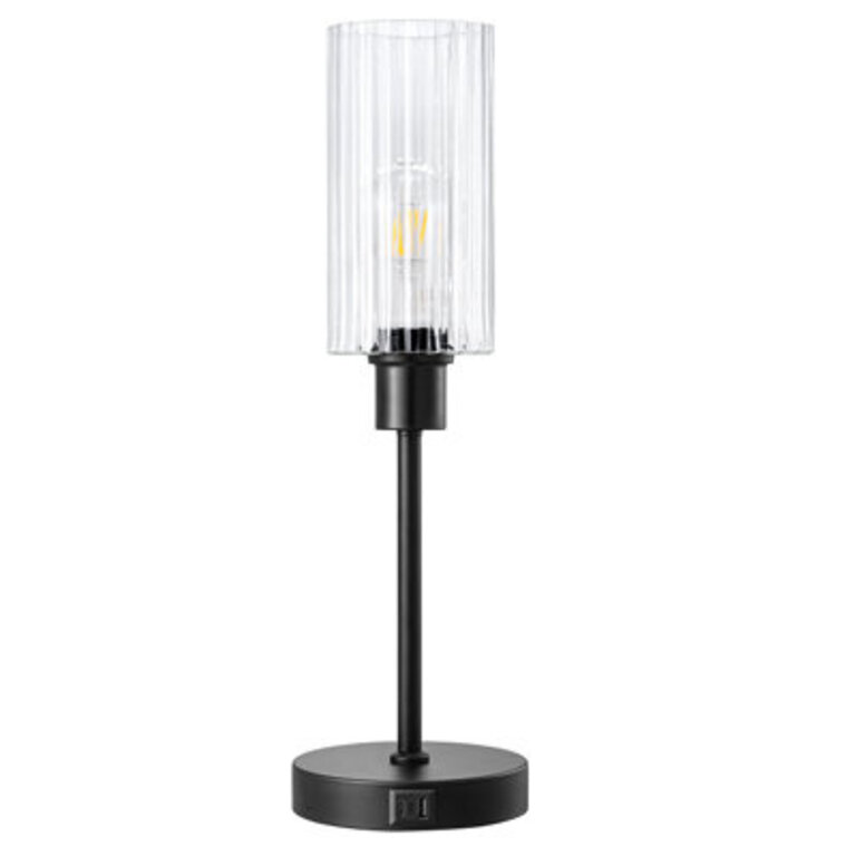 Dimmable Glass Table Lamp with Touch Control and USB Ports