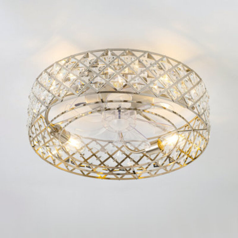 Yenci 19 7-Blade Crystal Glass Indoor Enclosed Caged Flush Mount Ceiling Fan with Light Kit and Remote Control