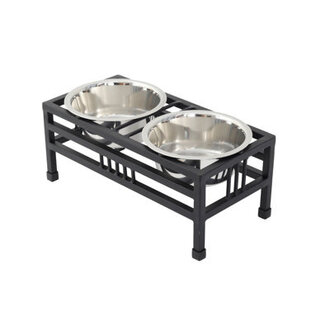 Elevated Rectangular Dog Feeder with 2 Stainless Steel Bowls