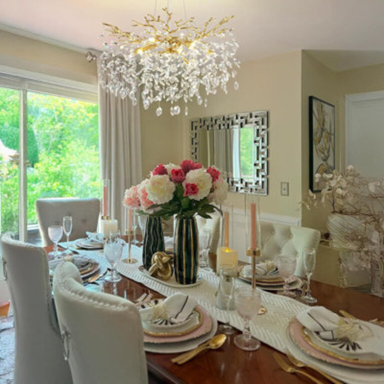 10-Light 30 Dimmable Tree Branches Crystal Linear Chandelier