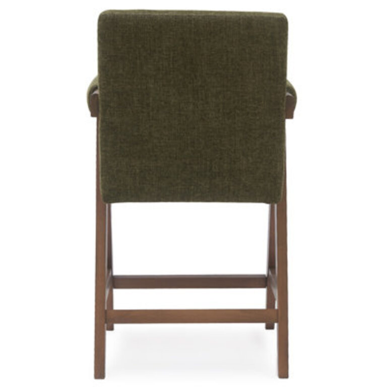 Brittnie 255 Full Back Walnut Wood Upholstered Counter Stool With Arms