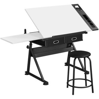 Drafting Table And Stool Set with Adjustable Table Angles And Heights