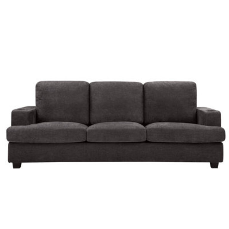 Jusino 89 Chenille Square Arm Sofa With USB Charging Ports  Cup Holders