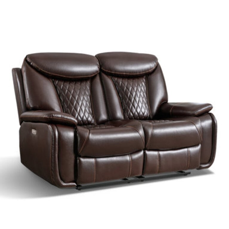 Saneela 626 Wide Diamond Stitching Breathable Leather Power Reclining Loveseat with USB