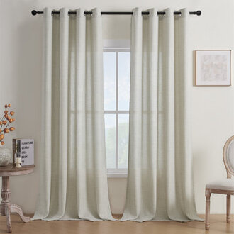 Draycott Light Filtering Semi-Sheer Faux-Linen Grommet Curtains 2 Panels Set
