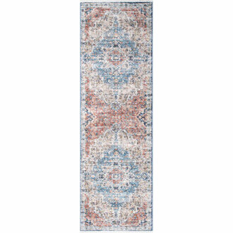 Deja Traditional Power Loom Performance Coral Navy Rug