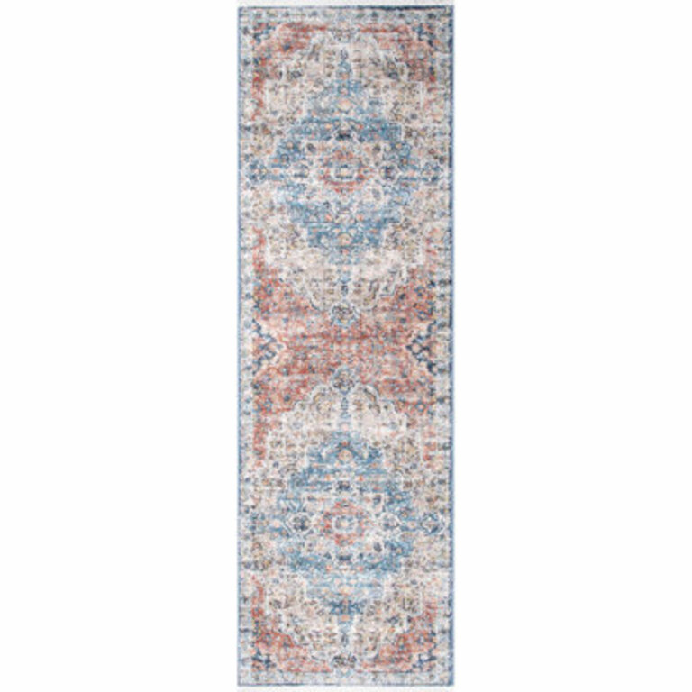 Deja Traditional Power Loom Performance Coral Navy Rug