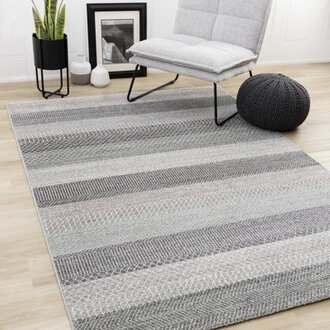 Dharamvir Grey Striped Dense Low-Pile Indoor Area Rug