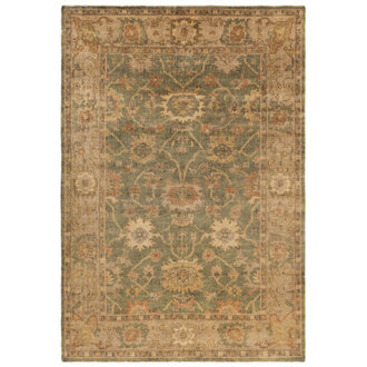 Ajayi Oriental Hand-Knotted Wool GreenBeige Area Rug