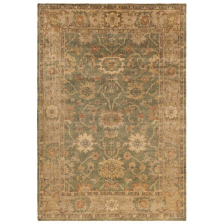 Ajayi Oriental Hand-Knotted Wool GreenBeige Area Rug