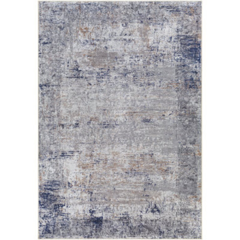 Owings Machine Washable Abstract Dark BlueMedium Brown Area Rug