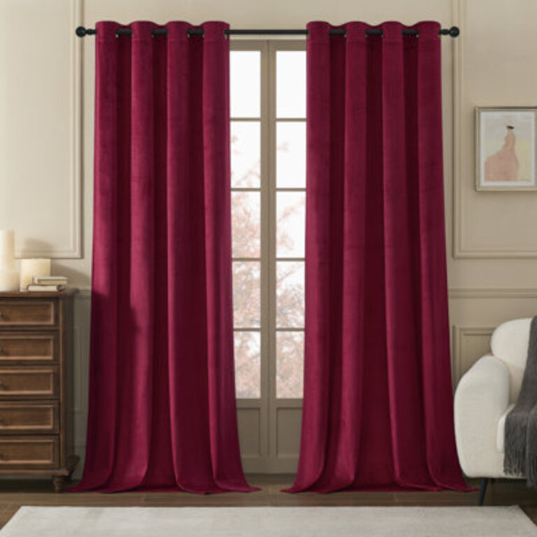 Deavion Velvet Solid Color Metal Grommets Room Darkening Curtain Panels
