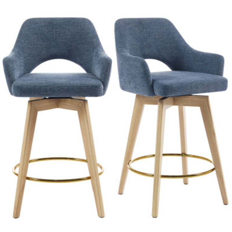 Lovetro Swivel Full Back Linen Upholstered 268H Counter Stool with Solid Wood Frame and Arms