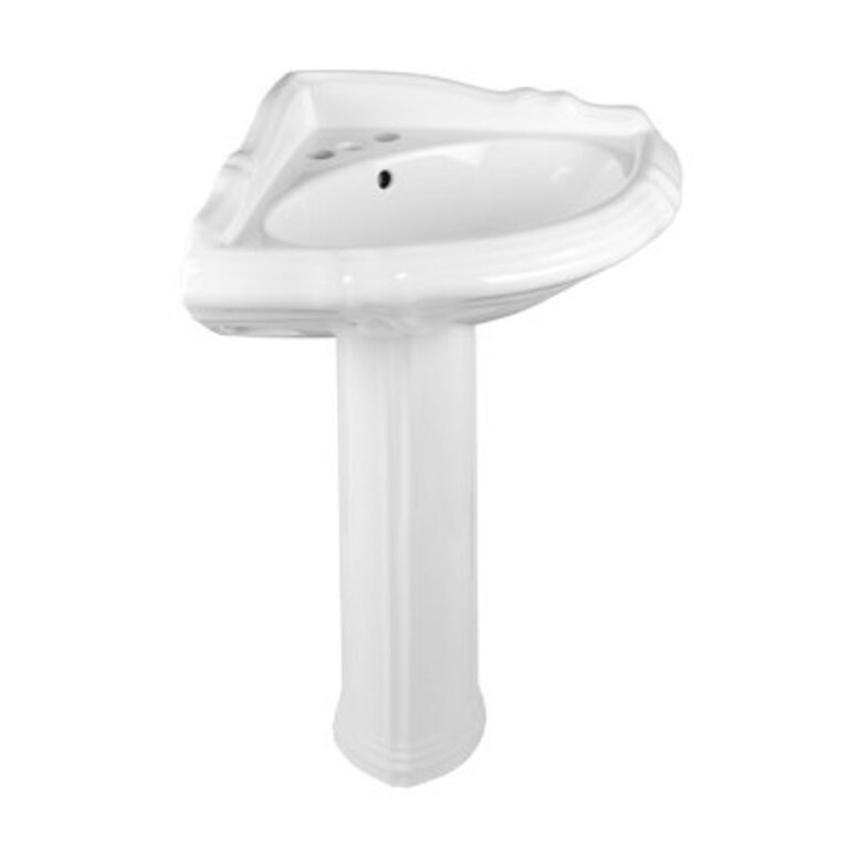 DeerValley 2047 Pedestal Bathroom SinkWhite Ceramic Corner Pedestal Sink with 3 Centerset Faucet Holes and Overflow