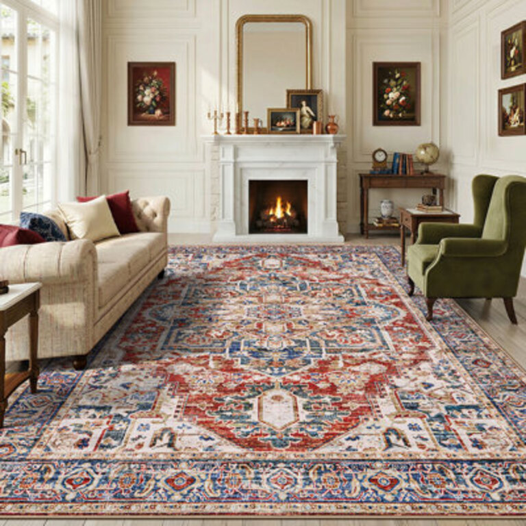 Oriental Inspired Vintage Machine Washable Area Rug with Non-Slip Backing for  High Traffic Area Living Room Bed Room Kitchen Hallway Runner Entryway Rug