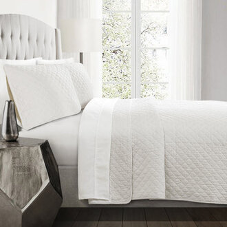 Ava Diamond Oversized Cotton Quilt White 3Pc Set Cal King