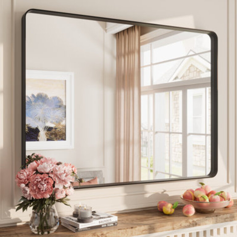 Aevar Tempered Glass and Aluminum Alloy Framed French Cleat Mounted Wall Mirror