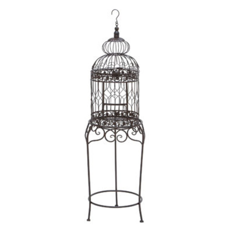 Metal Indoor Outdoor On Removable Stand Black Birdcage with Latch Lock Closure and Top Hook
