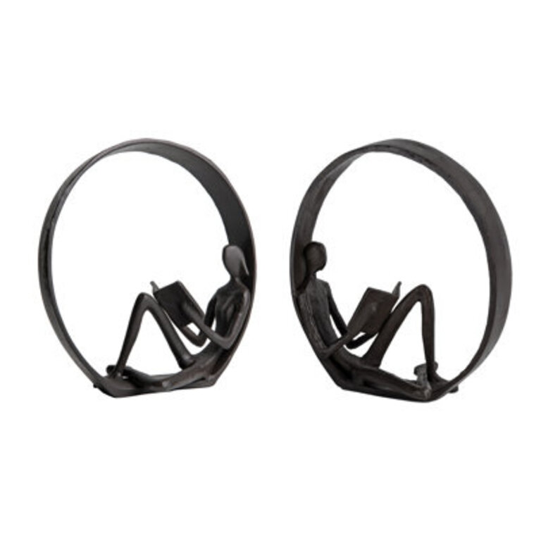 Krahn Encircled Reader Bookends - Male and Female Iron Figurines