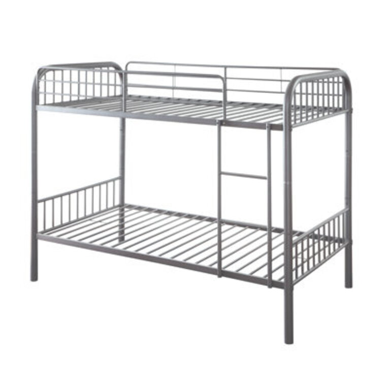 Munday Contemporary Twin over Twin Bunk Bed with Right Facing Front Ladder in Gunmetal