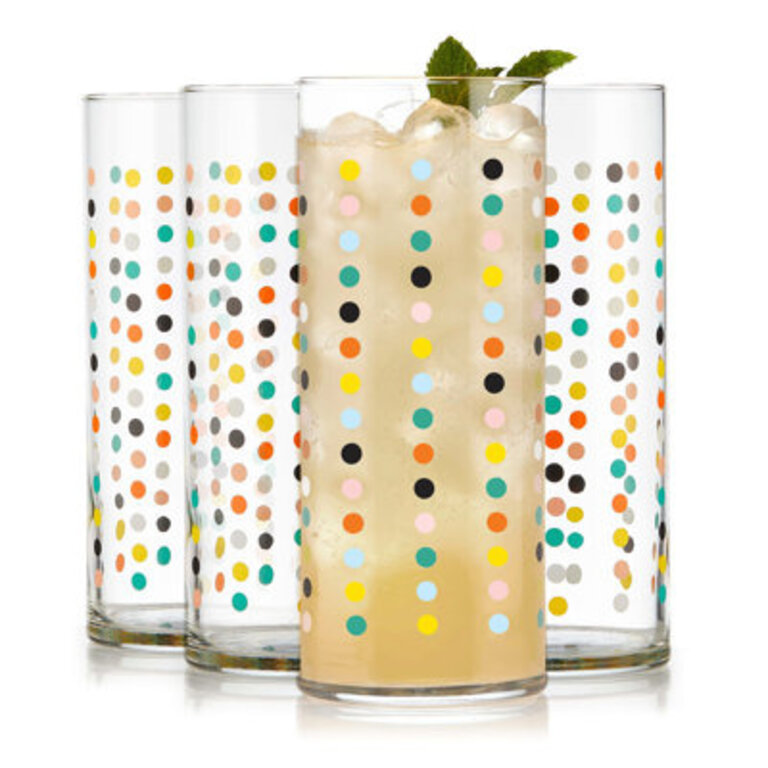 Libbey Vintage Flower Power Party Dots Cooler Glasses 16 oz