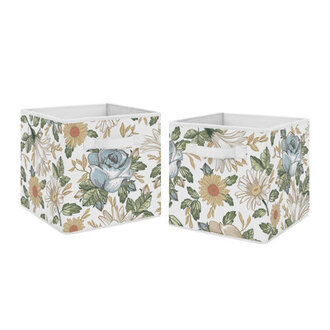 Vintage Floral Blue and Yellow Fabric Storage Bin by Sweet Jojo Designs