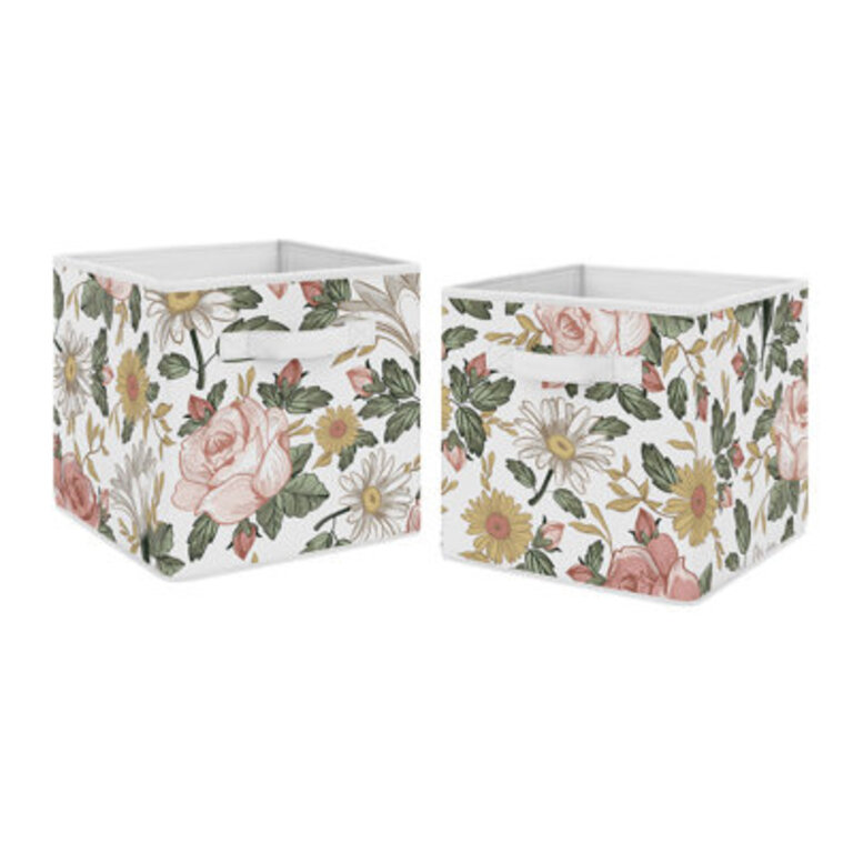 Vintage Floral Fabric Storage Cube Bin