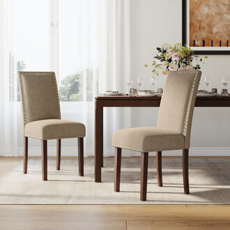 Syriyah Vintage 6 Thick Seat Linen Parsons Dining Chairs with Nailhead Trim Solid Wood Legs