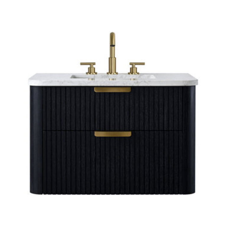 Liljan 30'' Wall-Mounted Single Bathroom Vanity with Engineered Stone Top