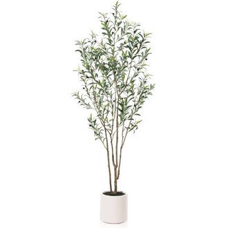 Faux Olive Tree in White Planter Lifelike Fake Olive Plant for Indoor and Outdoor Decor