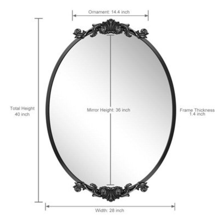 Dieudson Oval Aluminum Alloy Baroque Wall Mirror