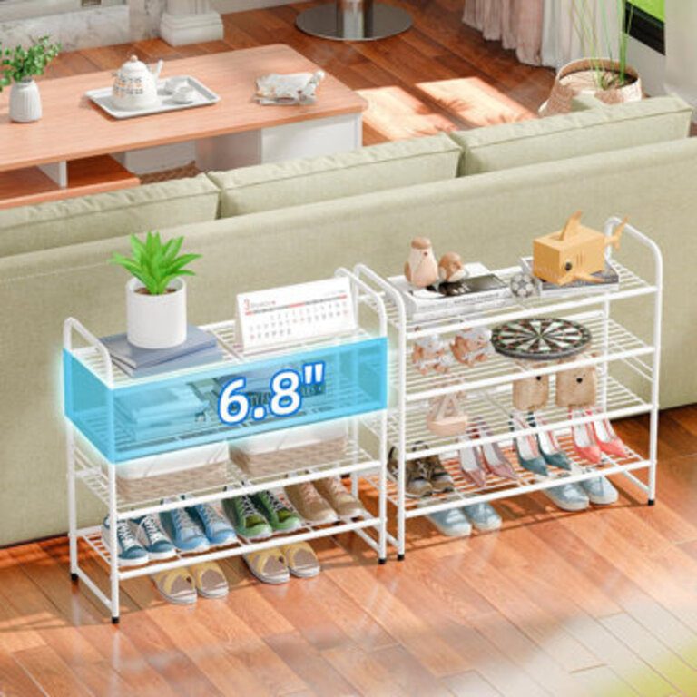 32 Wide 4-Tier Wire Shoe Rack for Closet Stackable and Adjustable Shoe Shelf Organizer