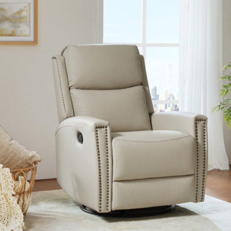 Chikako Genuine Leather Swivel Rocker Manual Recliner