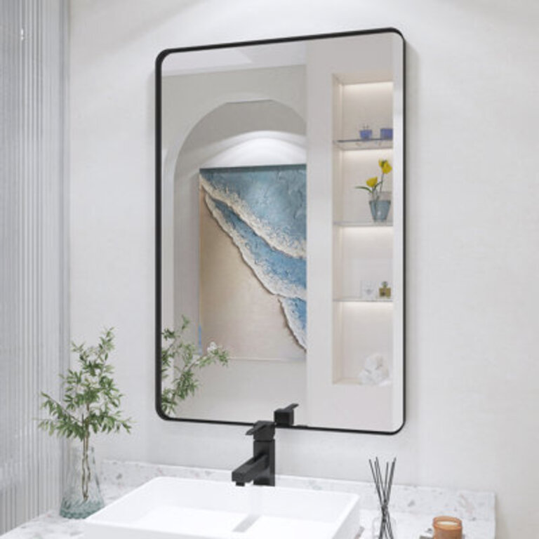 Lesamuel Filleted Corner Wall Mounted Bathroom and Vanity Mirror With Aluminum Frame
