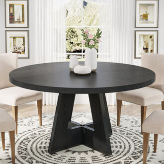 47 Inch Round Dining Table for 4 Farmhouse Kitchen Table Color: Black
