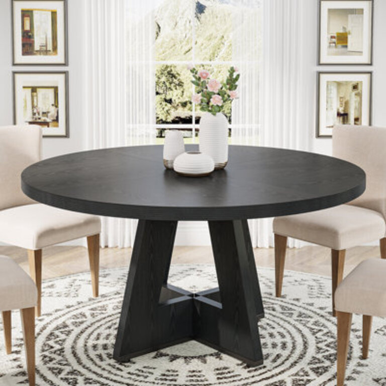 47 Inch Round Dining Table for 4 Farmhouse Kitchen Table Color: Black