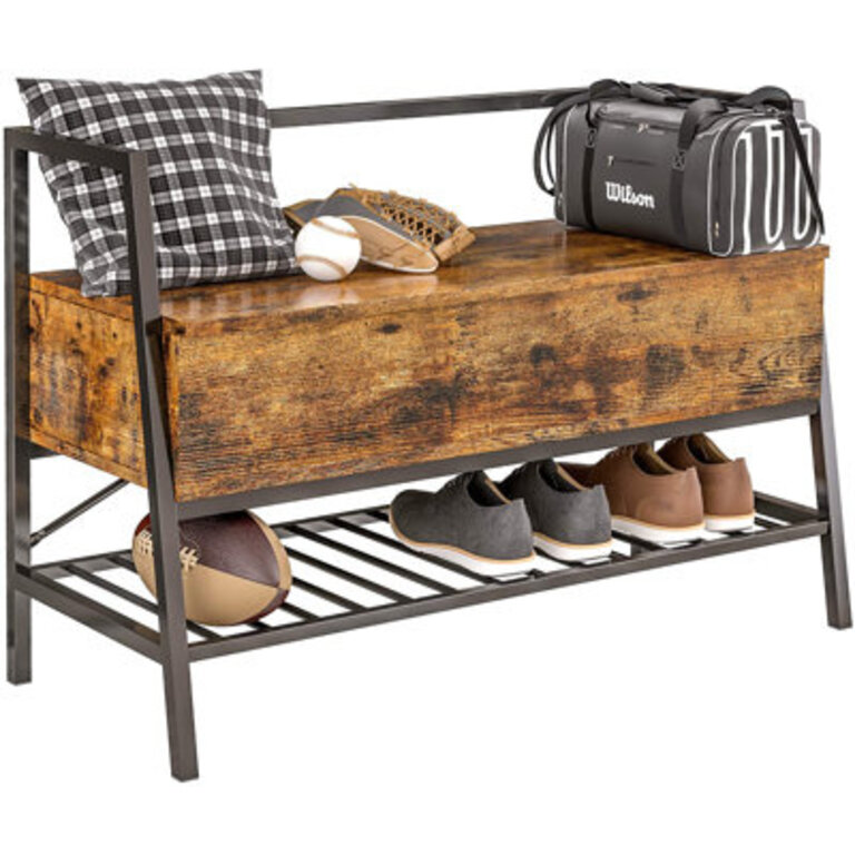 Industrial Shoe Storage Cabinet Bench with 2-Tier Shelves Stool with Hidden Storage Space for Entrance