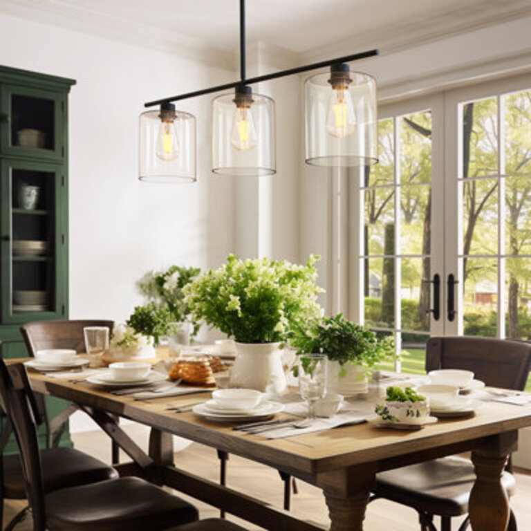 Alorie Dimmable Modern Linear Kitchen Island Pendant Lights with Clear Glass Shade
