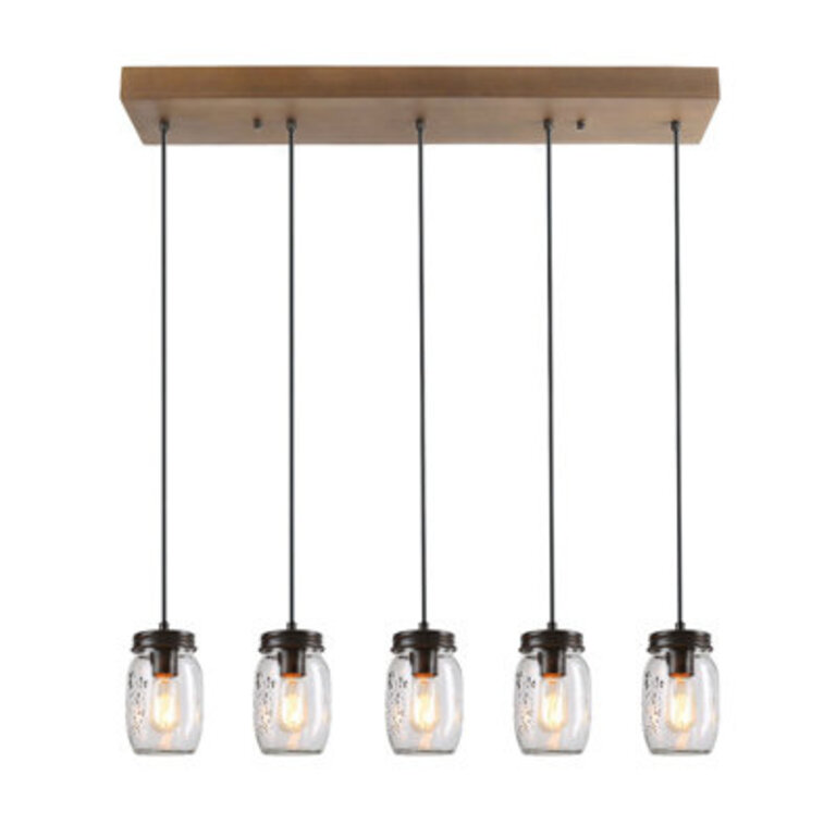 Carlile 5 - Light Kitchen Island Linear Pendant with Wood Accents