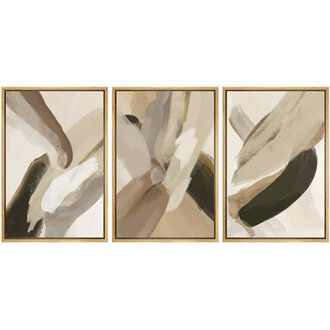 SIGNLEADER Framed Canvas Print Wall Art Set Multicolor Tan Black Pastel Paint Strokes Abstract Shapes Digital Art Modern Art Decorative Boho CalmZen For Living Room Bedroom Office  3 - Pieces