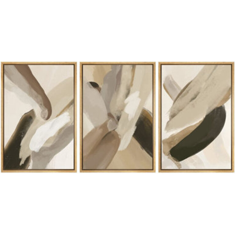 SIGNLEADER Framed Canvas Print Wall Art Set Multicolor Tan Black Pastel Paint Strokes Abstract Shapes Digital Art Modern Art Decorative Boho CalmZen For Living Room Bedroom Office  3 - Pieces