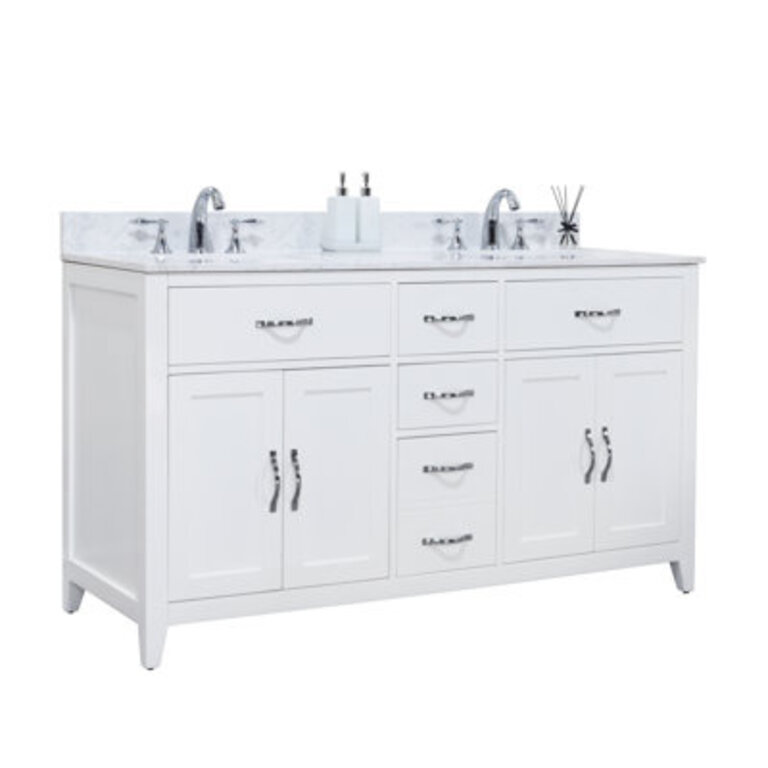 Vannes 60 Bathroom Vanity with Solid Hardwood Frame Quartz Countertop Soft-Close Drawers CUPC Sink and Flip-Top Storage